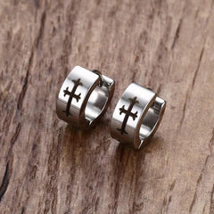 Stainless Steel Huggies Cross Earrings For Men