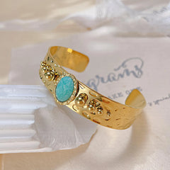 Steel Gold Turquoise Bangle