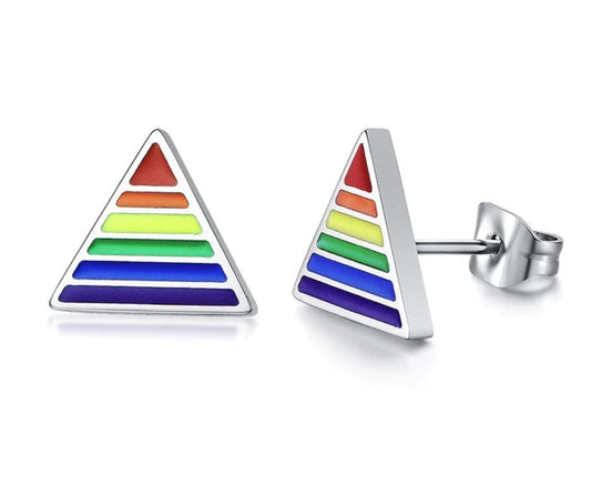 LGBT Pride Stainless Steel Triangle Rainbow Stud Earrings