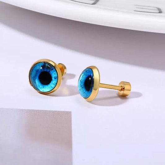 Steel Gold Womens Eyes Stud Earrings