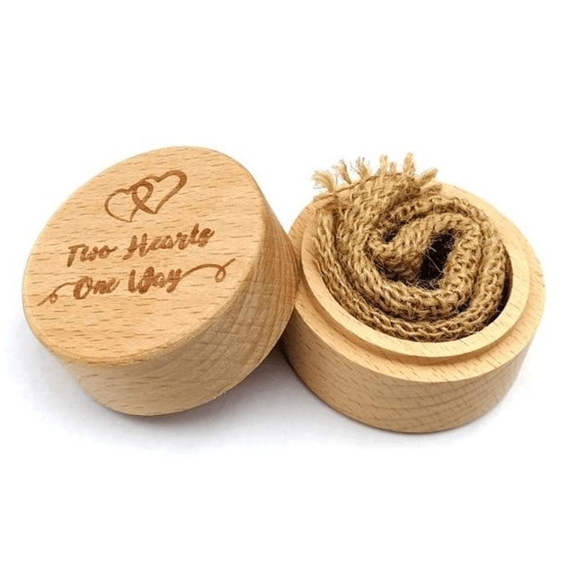 Wooden Wedding Engagement Ring Box-Two Hearts One Way