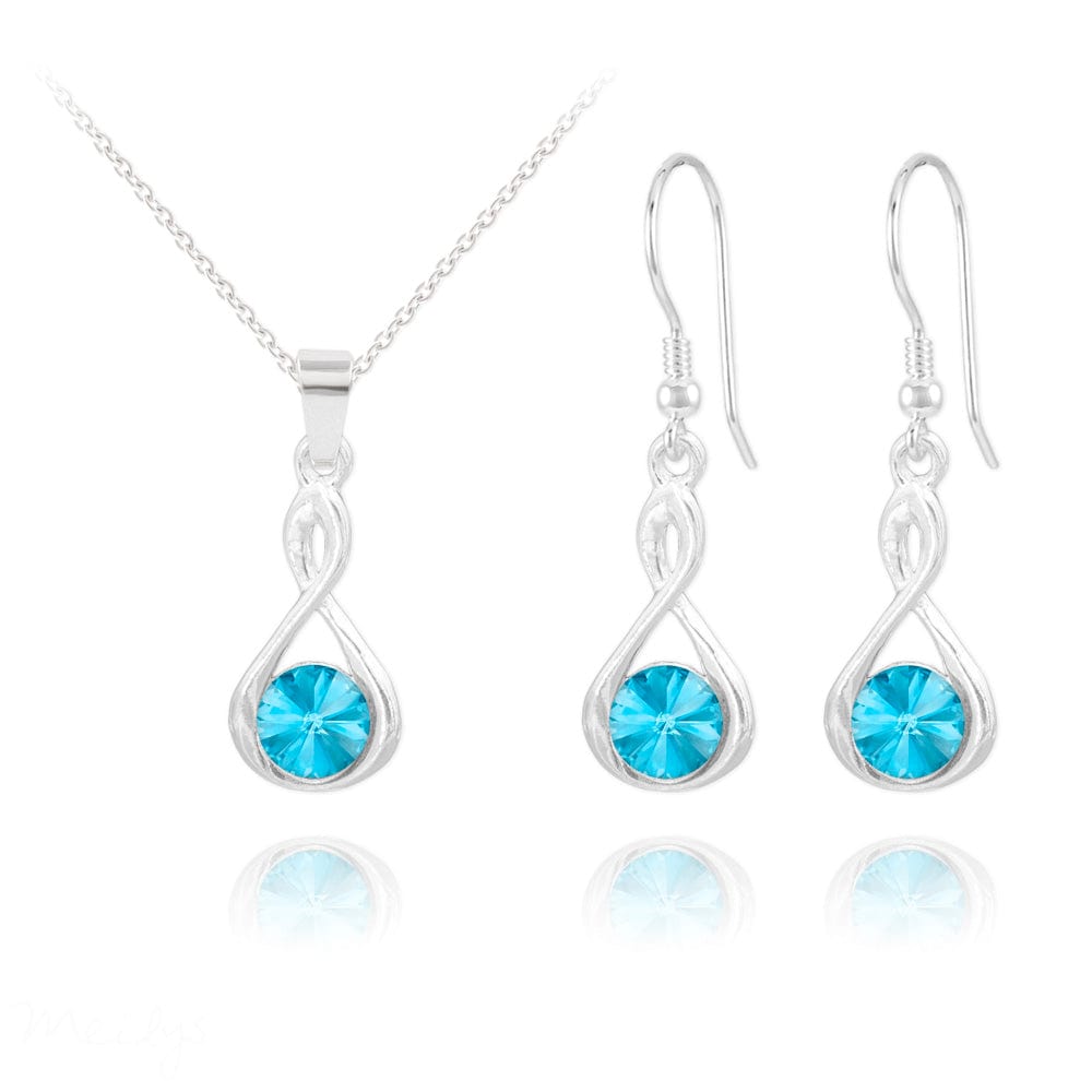 Infinity Fine Silver Aquamarine Jewellery Set