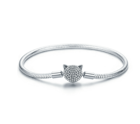 Glittering Silver Cat Bracelet