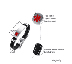 Genuine Leather Medical ID Bracelet