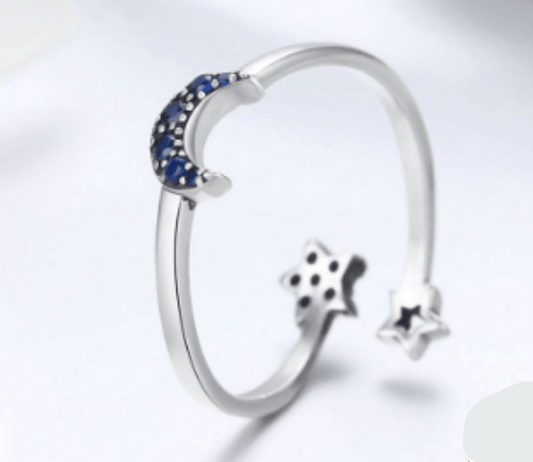 Silver Moon and Star Ring