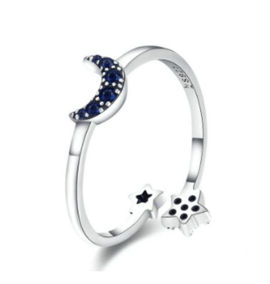 Silver Moon and Star Ring