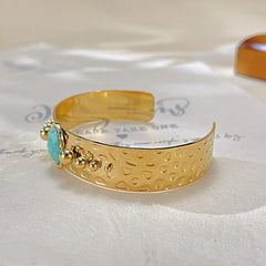 Steel Gold Turquoise Bangle