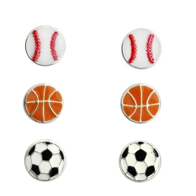 Kids Sterling Silver Football Soccer Earrings Set