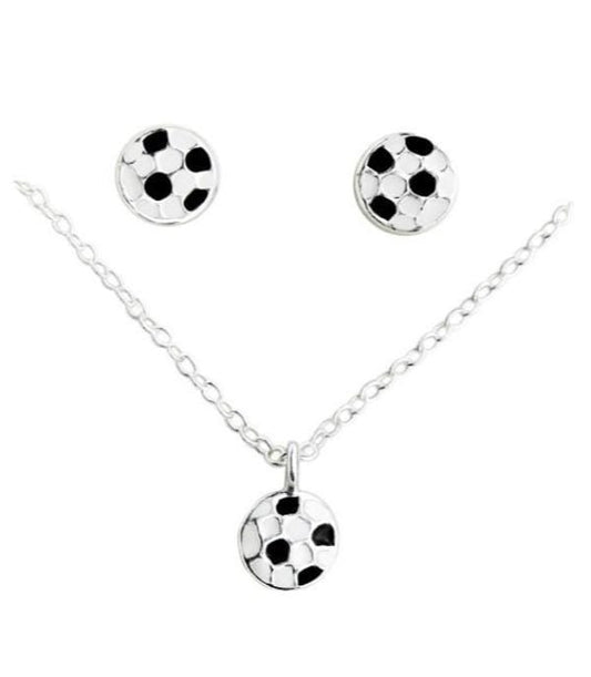 Kids Silver Football Necklace and Earrings Set