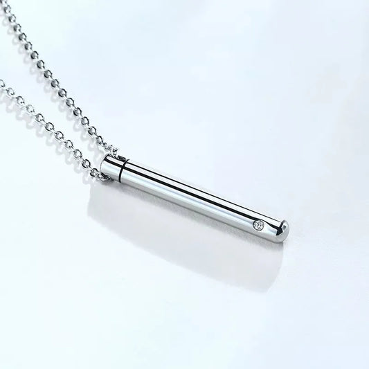 Steel Cylinder Cremation Urn  Necklace