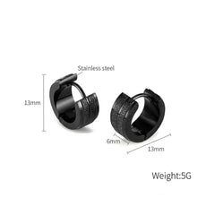 Steel Black Sandblasted Huggie Earrings for Men