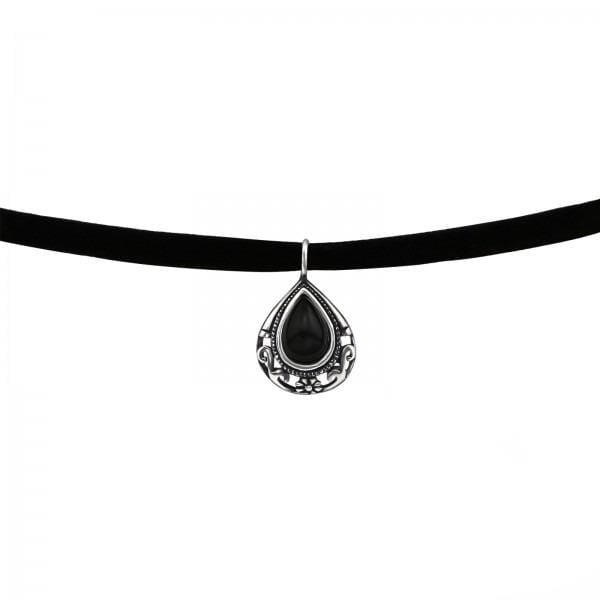 Silver Pear Black Shell Choker Necklace