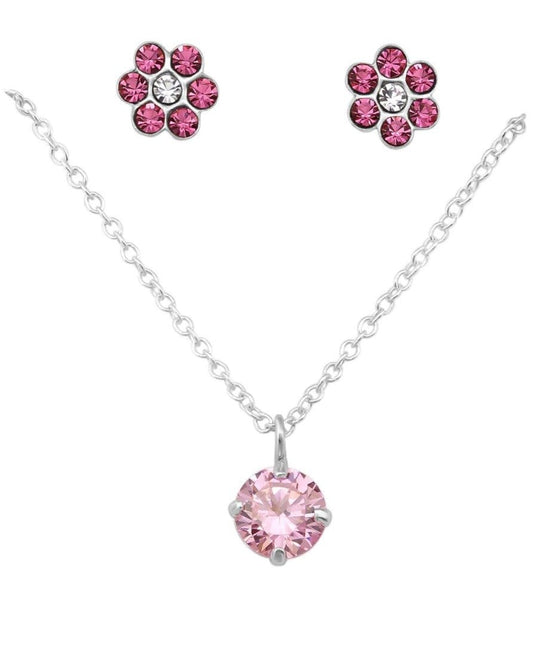 Kids Sterling Silver Pink Jewellery Set