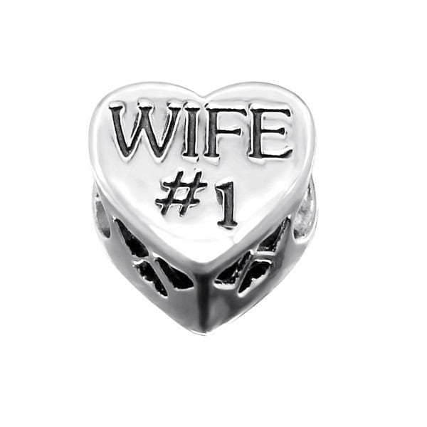 Silver Heart Wife Crystal Charm Bead