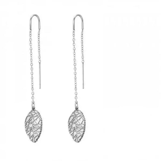 Steel Long Thread Leaf Earrings