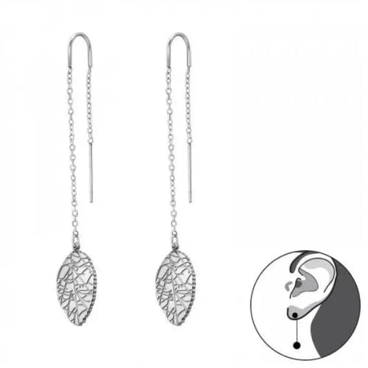 Steel Long Thread Leaf Earrings