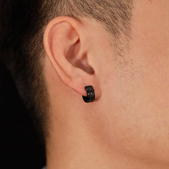 Steel Black Sandblasted Huggie Earrings for Men