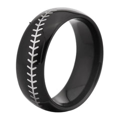 Tungsten Silver and Black Baseball Ring