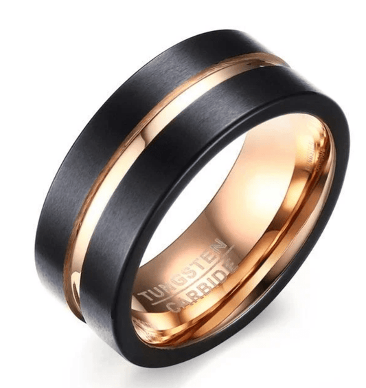 Tungsten Ring Rose Gold Inlay