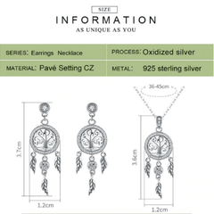 Silver Dream Catcher  Pendant Necklace Jewelry Set