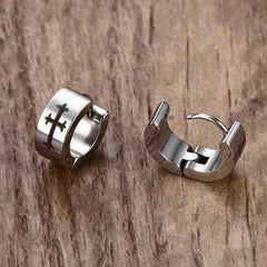 Stainless Steel Huggies Cross Earrings For Men