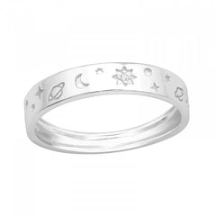 Silver Star and Moon Ring