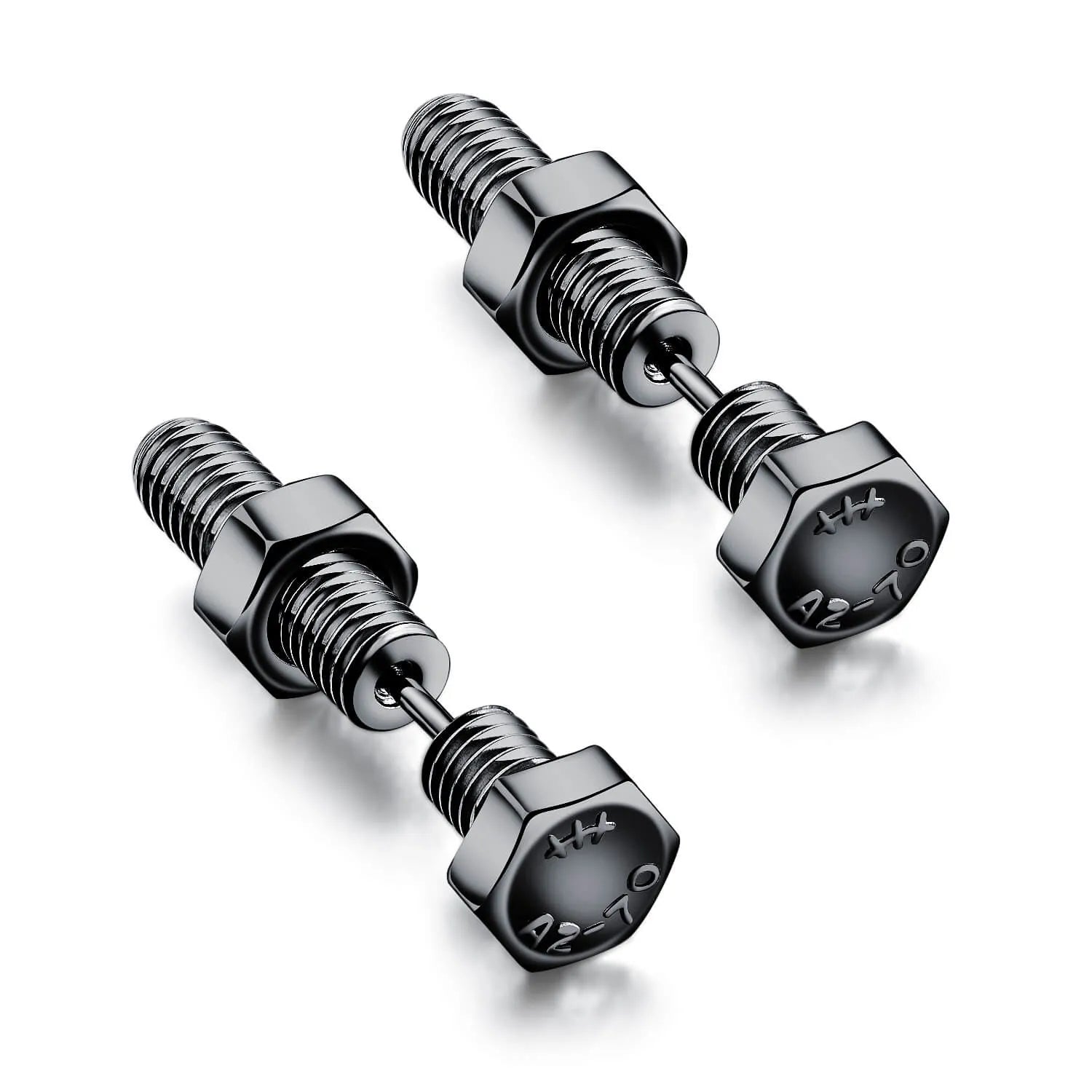 Mens Nut Bolt Black Barbell Earrings