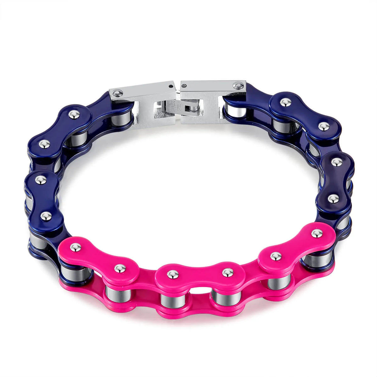 Steel Blue Pink  Biker Bracelet