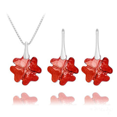 Red Stone Leaf Silver Jewellery Set