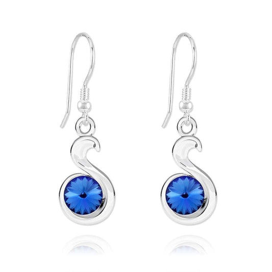 Silver Snake Earrings with Swarovski Crystal Sapphire