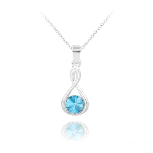 Infinity Silver Pendant With Aquamarine Swarovski Crystal