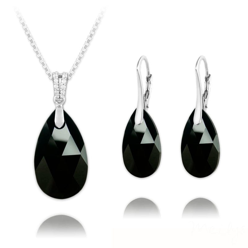 Jet Black Fine Silver Jewellery Set