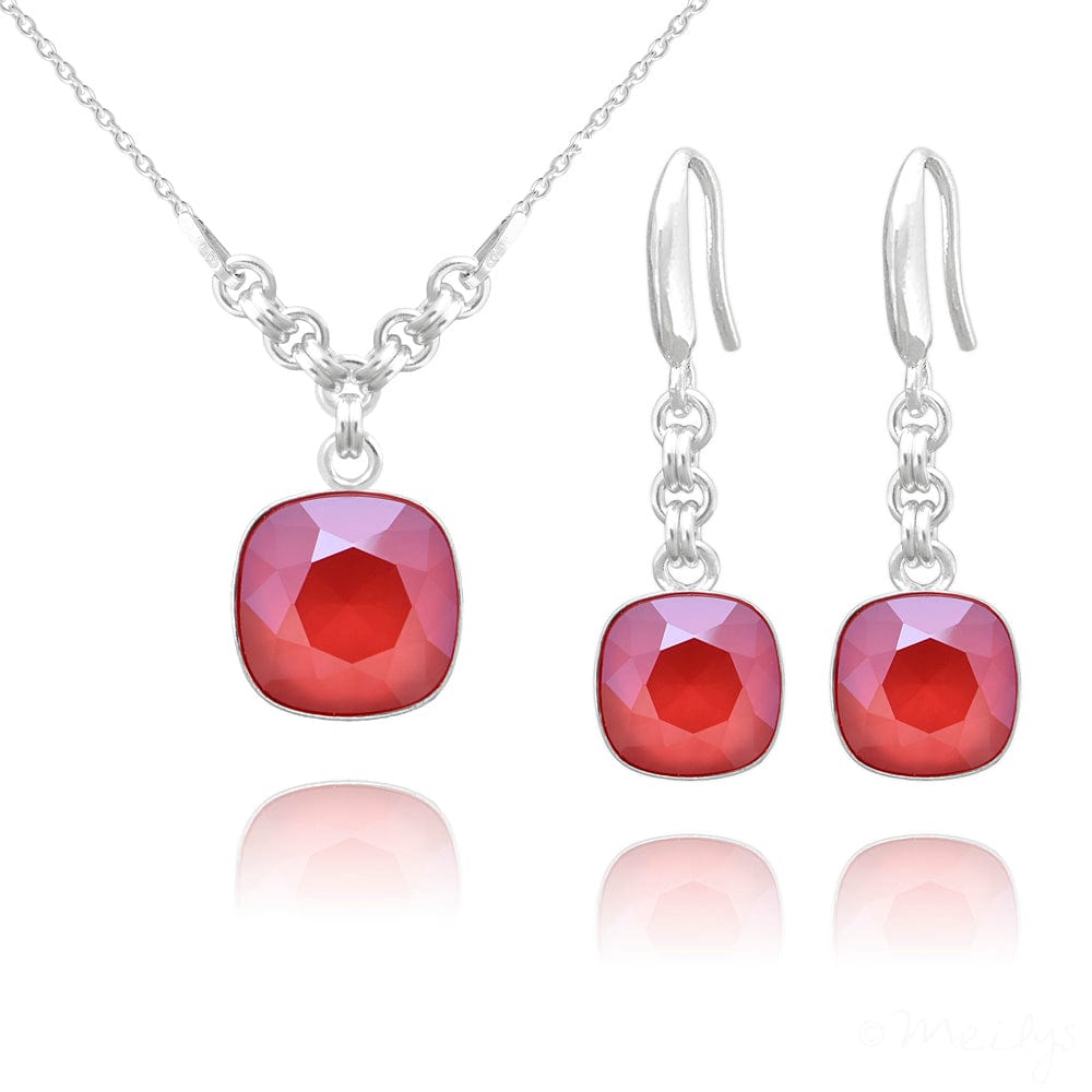 Red Cushion Cut Fine Silver Jewellery Set