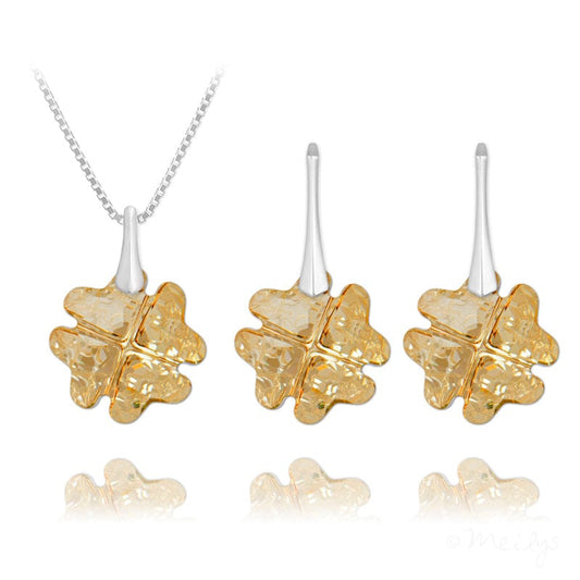 Golden Shadow Leaf Silver Jewellery Set