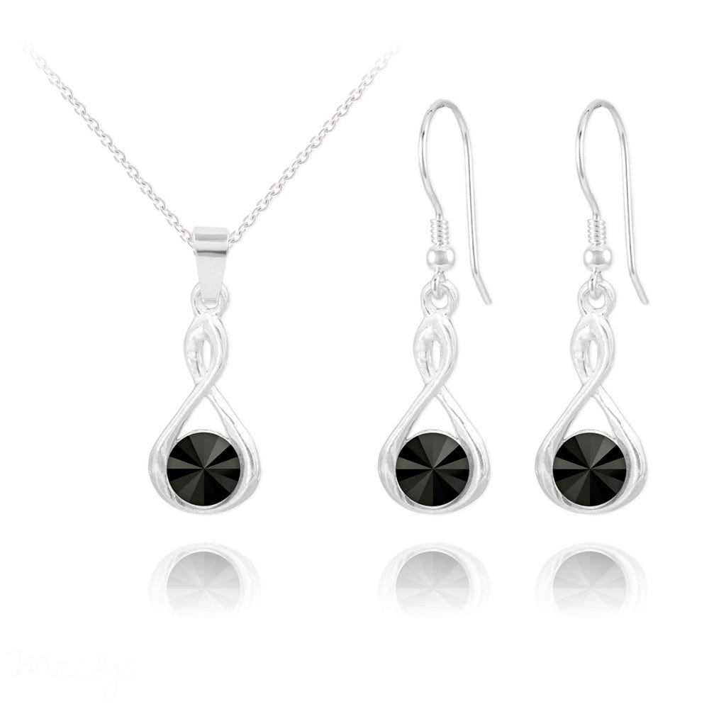 Infinity Fine Silver Jet Black Jewellery Set