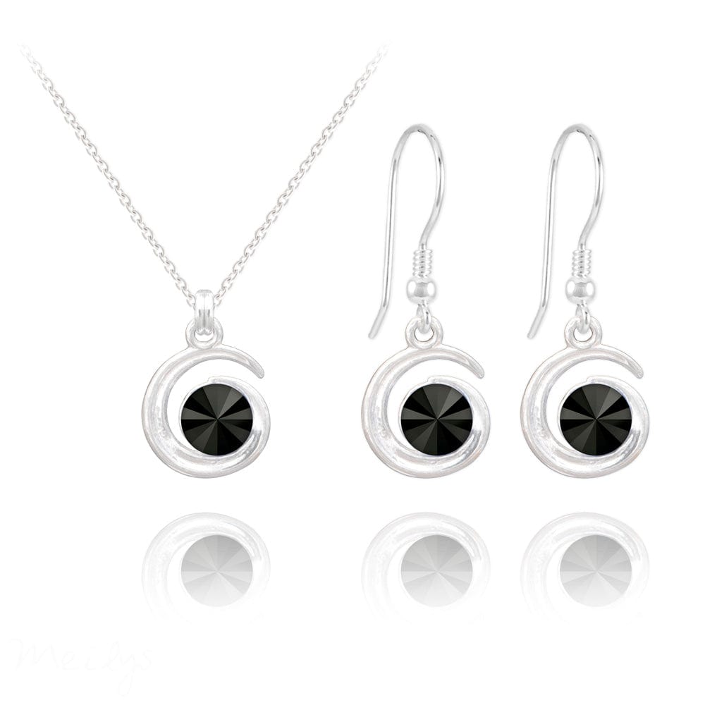 Jet Black Spiral Fine Silver Jewellery Set