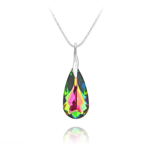 Multi Faceted multi Color Crystal Teardrop Necklace