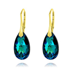 24K Gold  Blue Pear Earrings