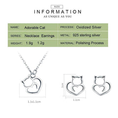 Silver Cat  Pendant Necklace Jewellery Set