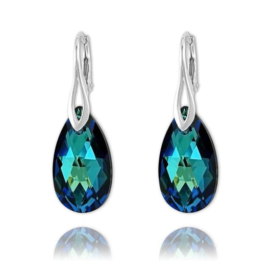 Pear 22mm Silver Earrings with Swarovski Crystal - Bermuda Blue