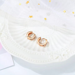 Steel Rose Gold CZ Hoop Huggie Earrings