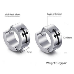 Stainless Steel Huggies Cross Earrings For Men