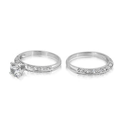 Silver Engagement and Wedding Ring Set