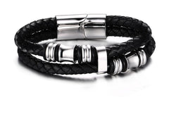 Stainless Steel Beads Leather Bracelet