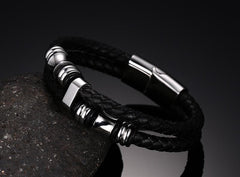 Stainless Steel Beads Leather Bracelet