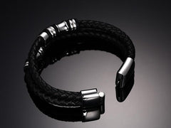 Stainless Steel Beads Leather Bracelet