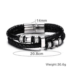 Stainless Steel Beads Leather Bracelet