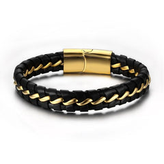 Steel Gold Leather Bracelet