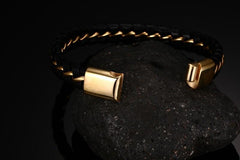 Steel Gold Leather Bracelet