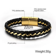 Steel Gold Leather Bracelet